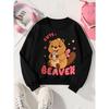 Kids Sweatshirt,Crew Neck Fashion Top, Fun "Cute Beaver Drinking" Patterned Sweatshirt, for Everyday Casual Wear, for All Kinds of Daily Outfits