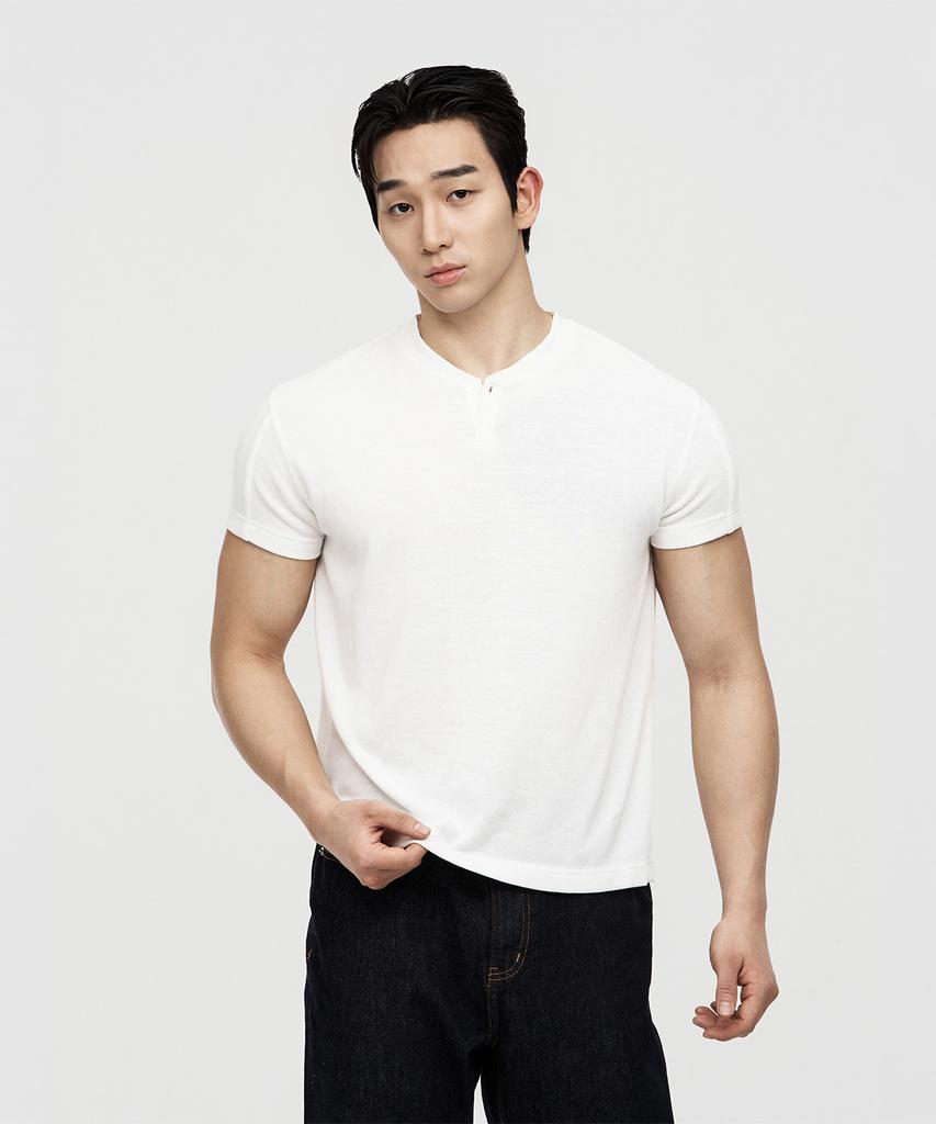 JELEVE Henley Neck One-Button Muscle Fit Short Sleeve