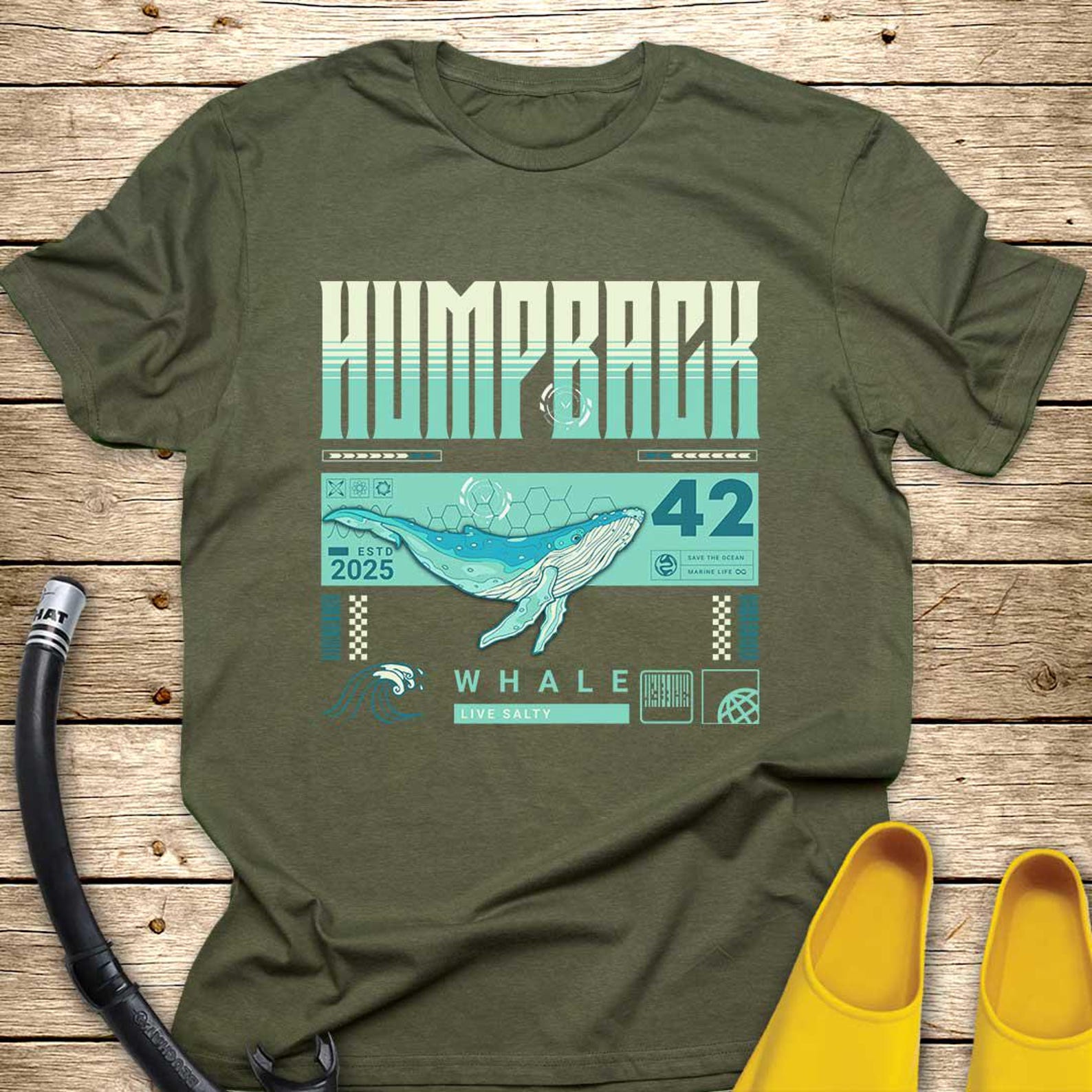 Humpback Whale Illustration T-Shirt | Marine Ocean Animal Tee 3XL