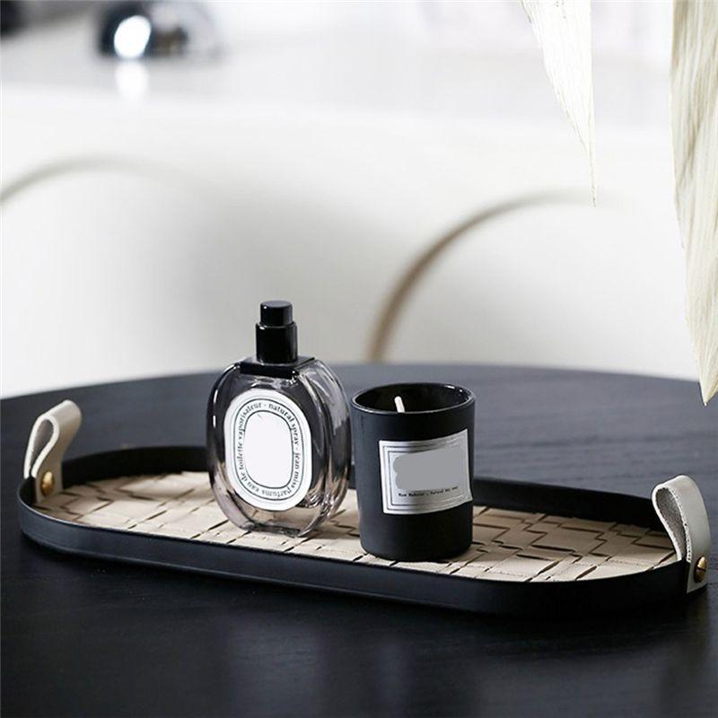 AEE4-Woven Storage Tray Iron Jewelry Desktop Storage Tray Cosmetic Key Jewelry Tray Metal Decorative Tray