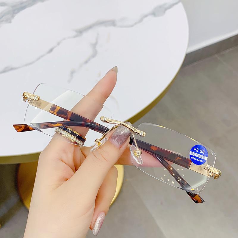 Frameless Anti-Blue Light Retro Reading Glasses for Seniors - Metal, Single Vision, Fashion Hot Seller