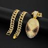 European & American Rhinestone Spider-Man Alien Mask Cuban Necklace - Anime Hip Hop Jewelry