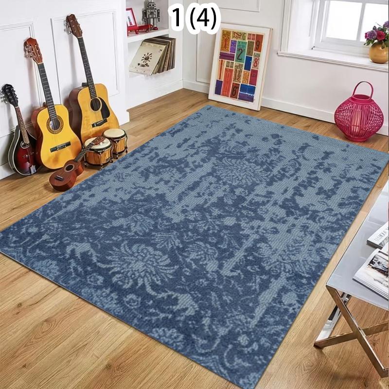 Retro Distressed Floral Medallion Pattern Non-Slip Area Rug Soft Washable Floor Carpet for Living Room Bedroom Home Decoration
