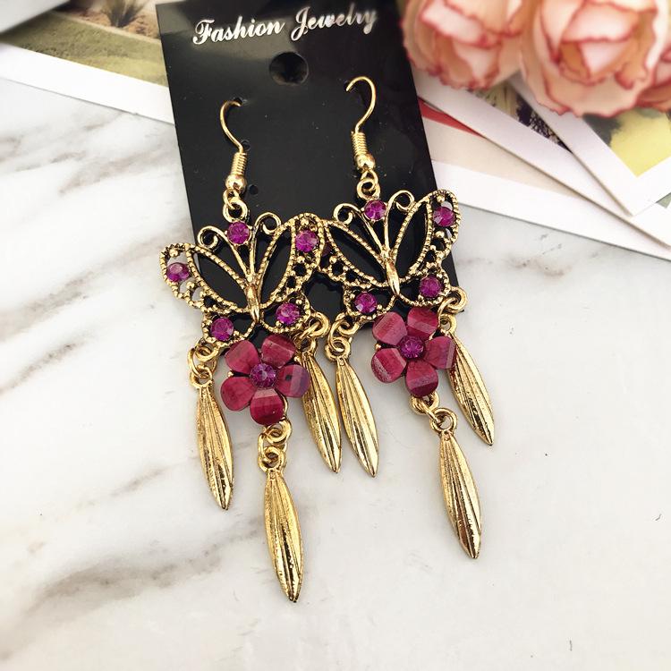 Vintage court gem set earrings long temperament bohemian earrings niche earrings women