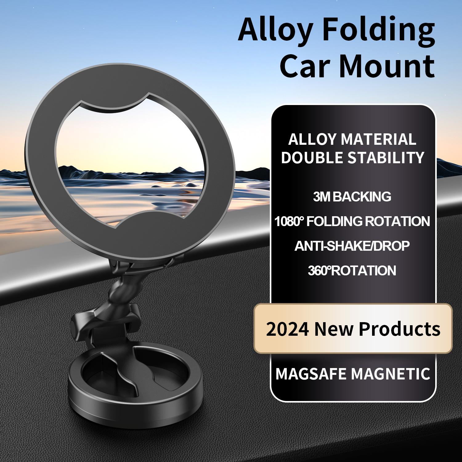 Magnetic Phone Holder for Car, Foldable 360° Rotatable Adjustable Magnetic Car Mount Suction Cup Compatible For Smart Phones