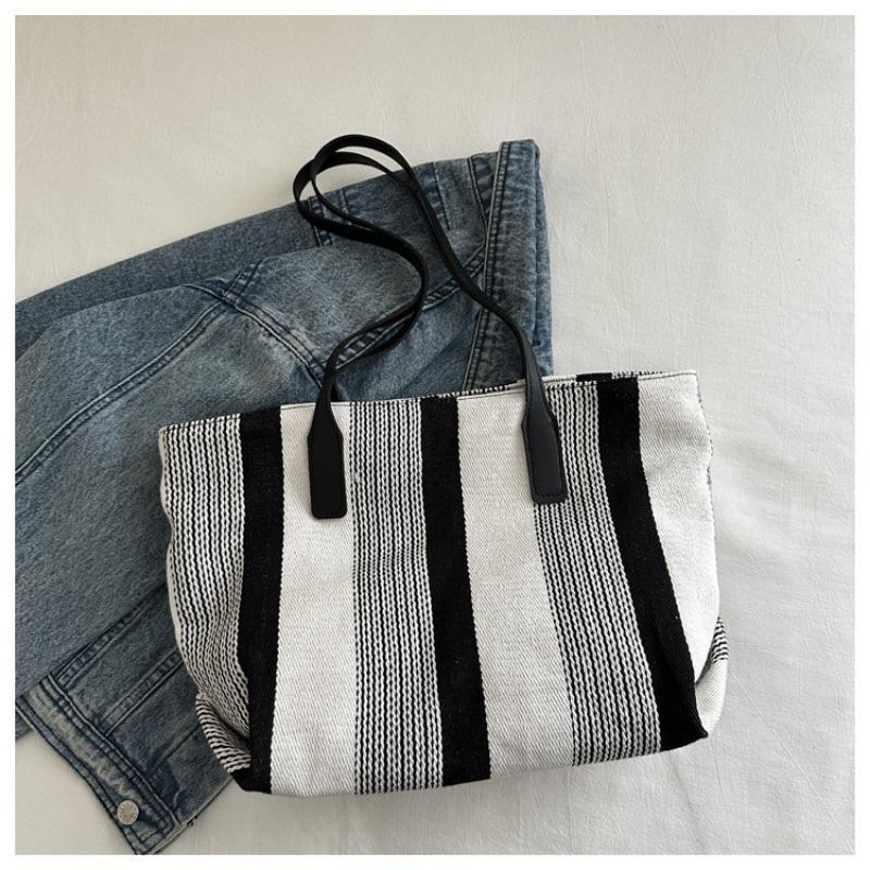 Tide tote bag women's new contrasting color striped shoulder bag large capacity fashion women's bag