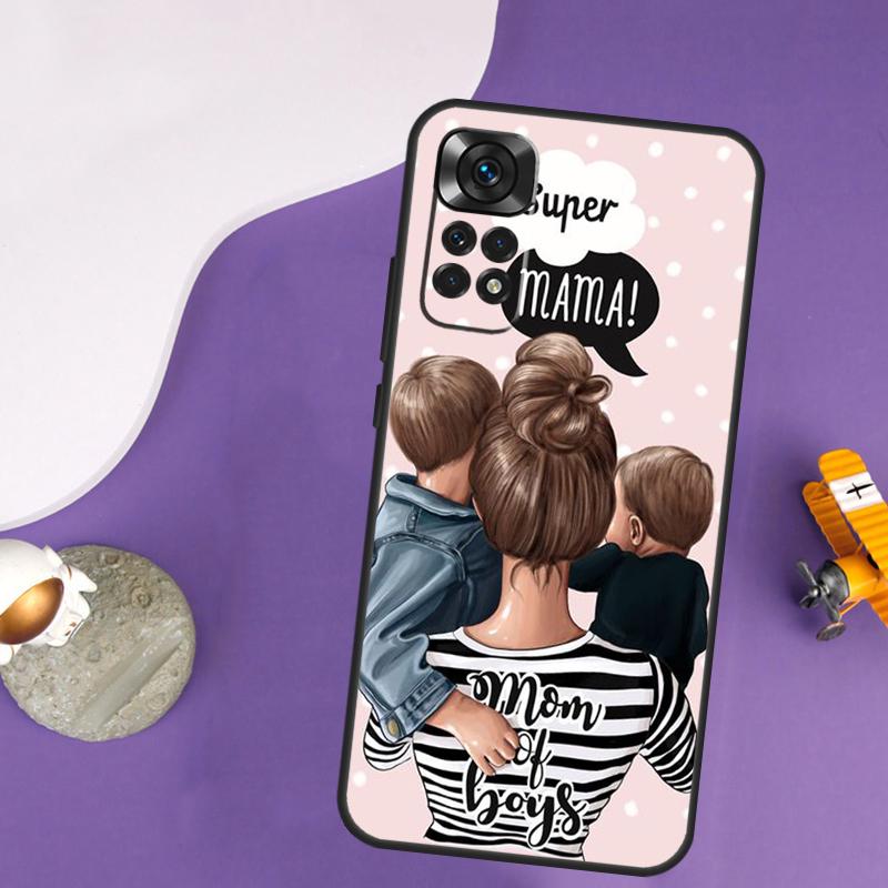 Black Brown Hair Baby Mom Girl Queen Case For Xiaomi Redmi Note 13 14 Pro 12 9 10 11 Pro 10S 11S 12S Redmi 14C 13C 10C 12C Cover