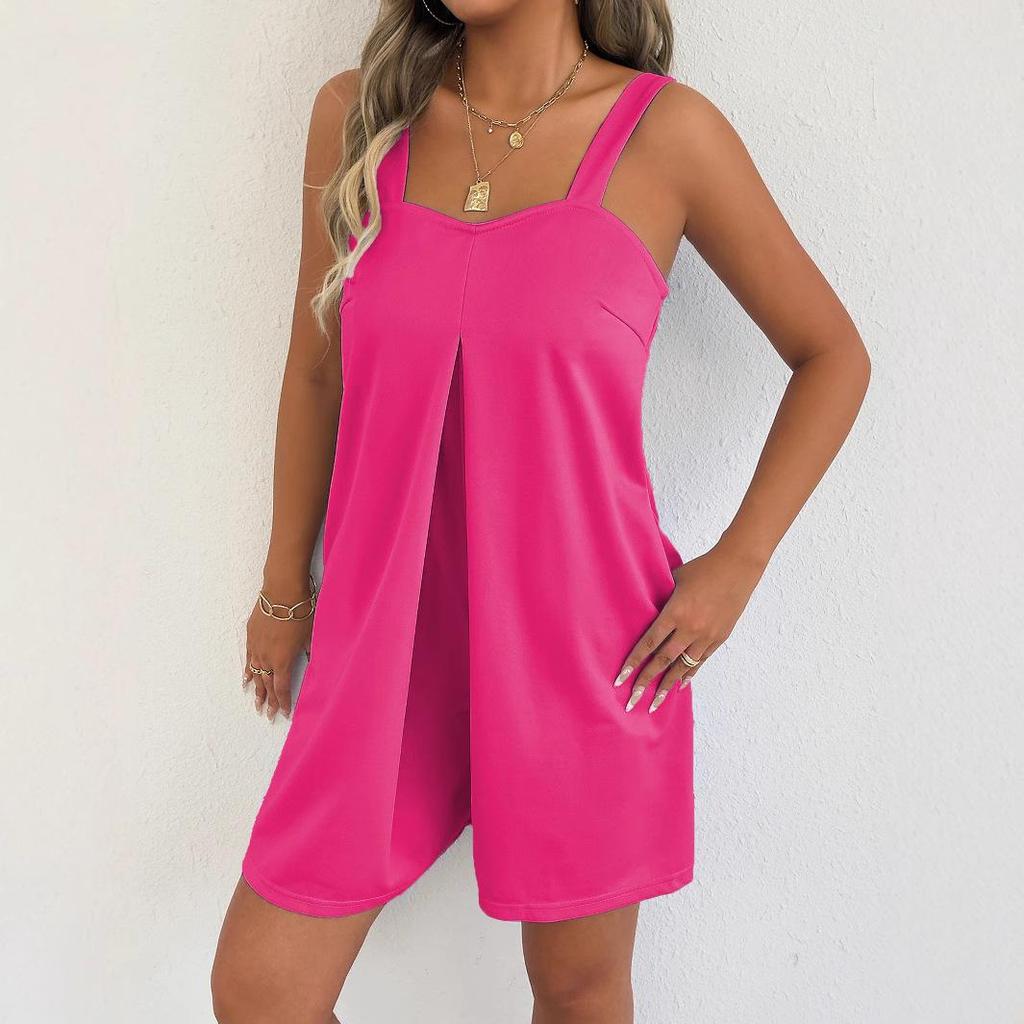 2025 European Summer Women's Loose Solid Color Strappy Overalls
