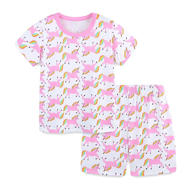 Girls European Unicorn Short-Sleeve Two-Piece Summer Homewear Set 6 Years