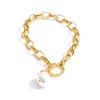 Yhpup Stainless Steel Baroque Imitation Pearls Pendant Necklace Bracelet Bangle Toggle-Clasps Fashion High Quality Chain Jewelry