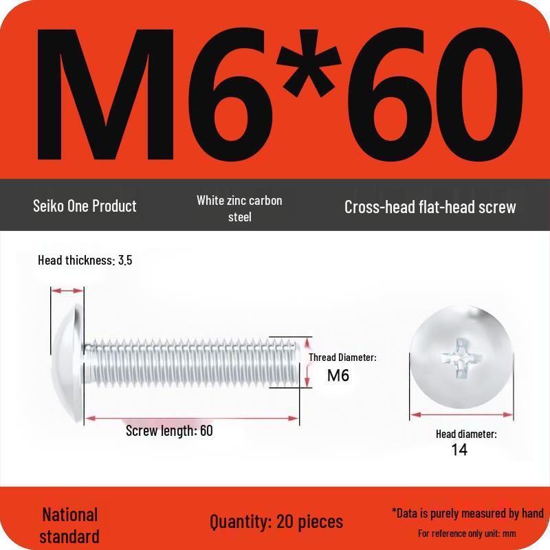 White Zinc M3-M6 Phillips Flat Head, Pan Head, and Mushroom Head Machine Screws