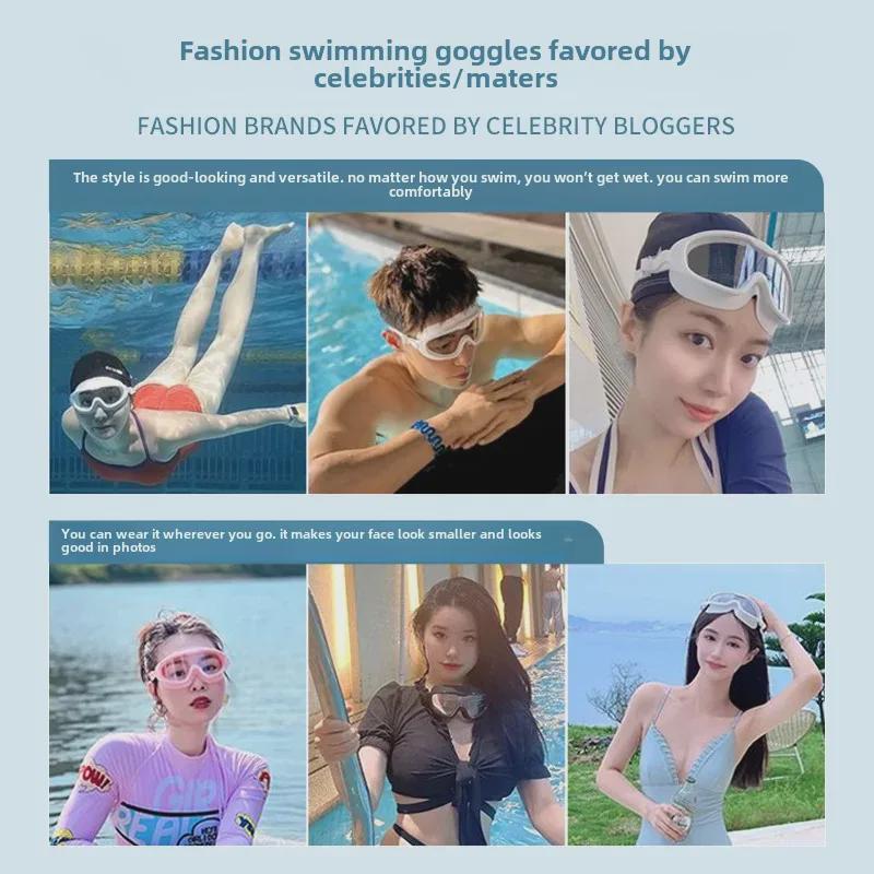 HD Antibeschlag Kurzsichtigkeits Schwimmbrille mit großem Rahmen und Kappen-Set für Erwachsene