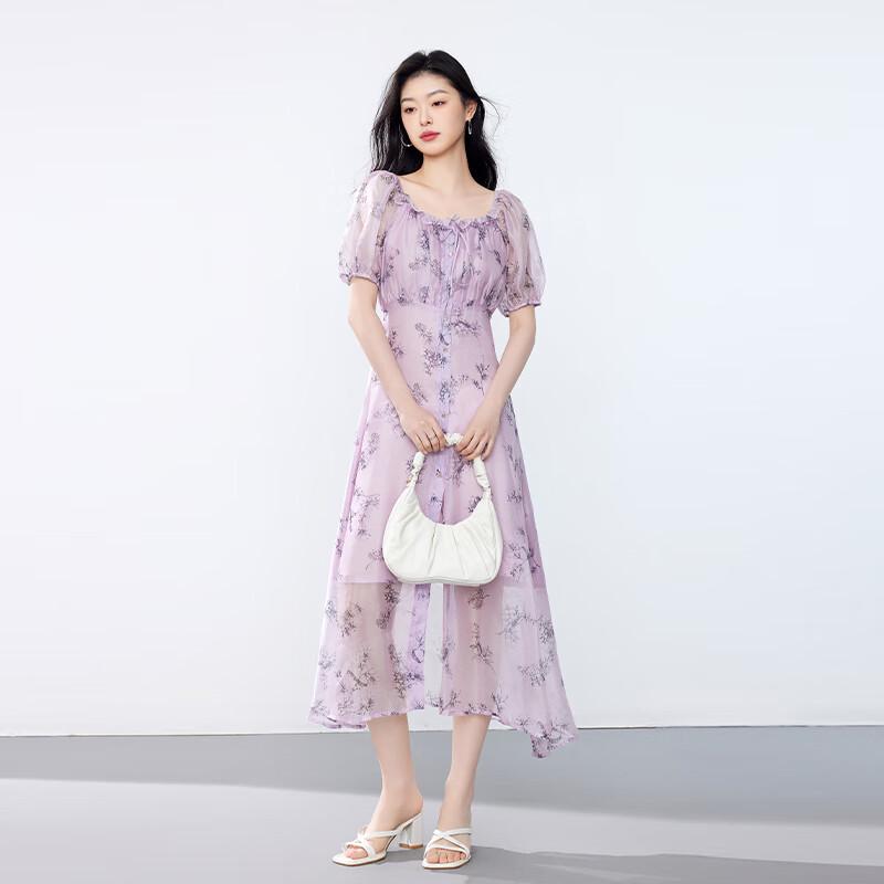 JOY SPEAKER Women's Printed High-Waisted Square Neck Midi Dress