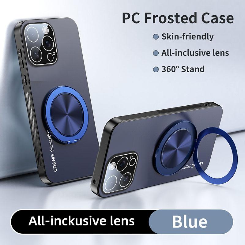 Luxury AG Matte Case For iPhone 17 Air 16 15 14 13 Pro Max 16Pro Magnetic PC Frosted 360 Degree Bracket Stand Protective Cover