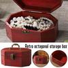 Vintage Wooden Jewelry Box Octagonal Design Storage Container with Lid and Handle Gift Box Snacks Dried Fruits for Home Decors