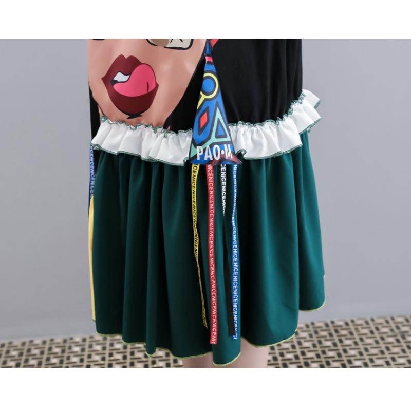 Letnie Damskie Modne Luźne Wygodne Sukienki T-shirtowe Midi Skinny z Blokowaniem Kolorów i Szyciem