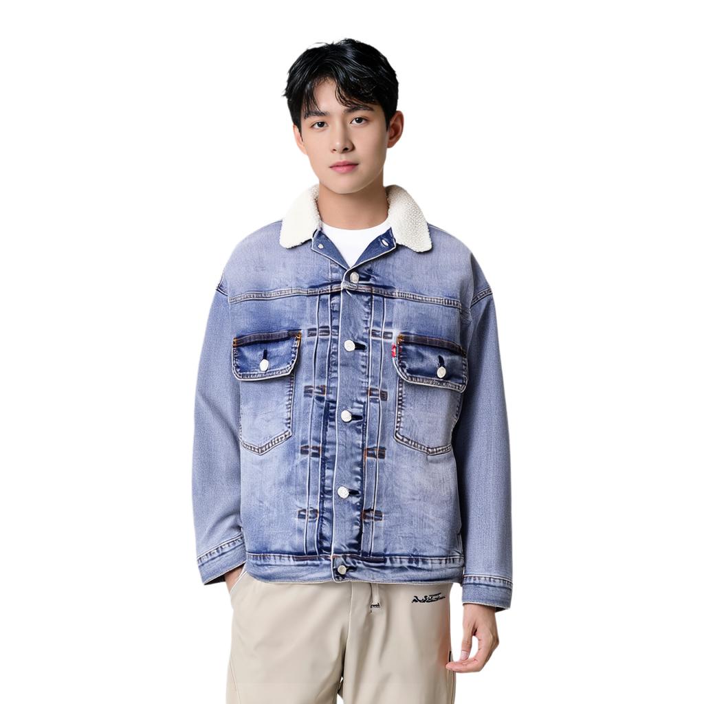 Levis Winter Warm Series Jacke mit Kragen aus Kunstlammfell und langen Ärmeln für Herren, Jacke Floral-Blau 85242-0009