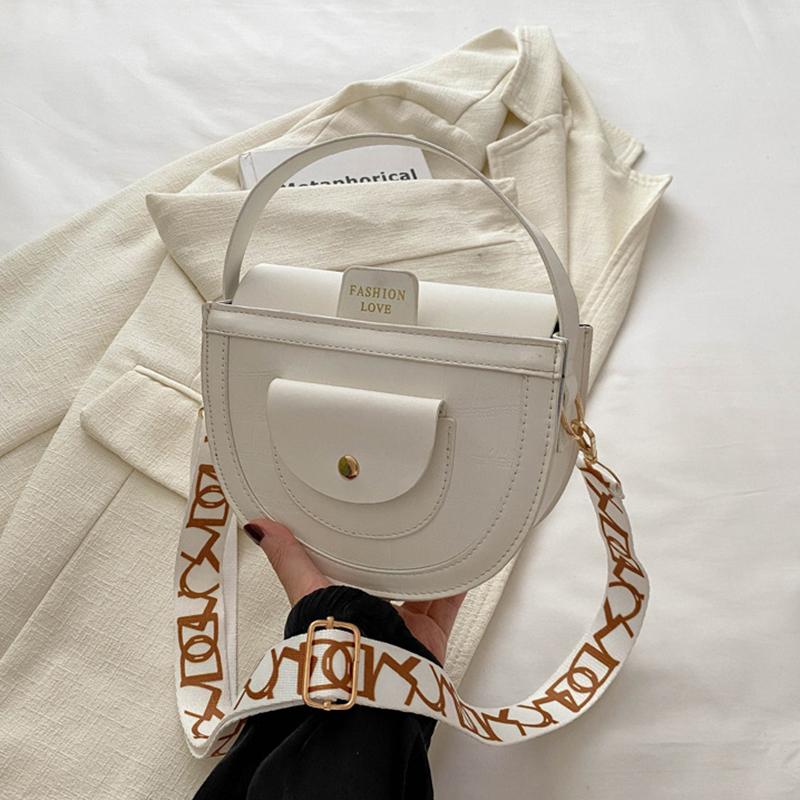 Fashion Women's Wide Strap Top Handle Shoulder Bag Retro PU Leather Solid Color Crossbody Bag Girls Mobile Phone Bag KTY