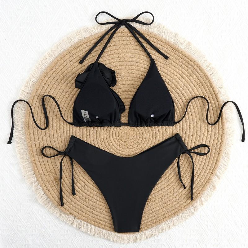 Swimsuit Suit Sexy Flower Solid Color Strap Bikini Split