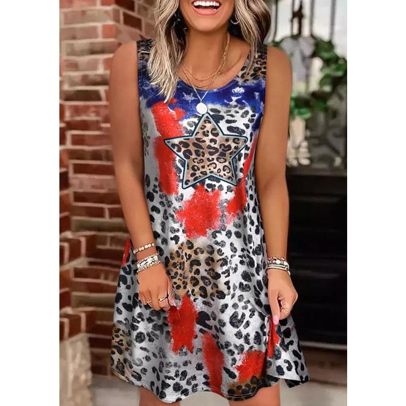 summer women s leopard print sleeveless vest dress women S