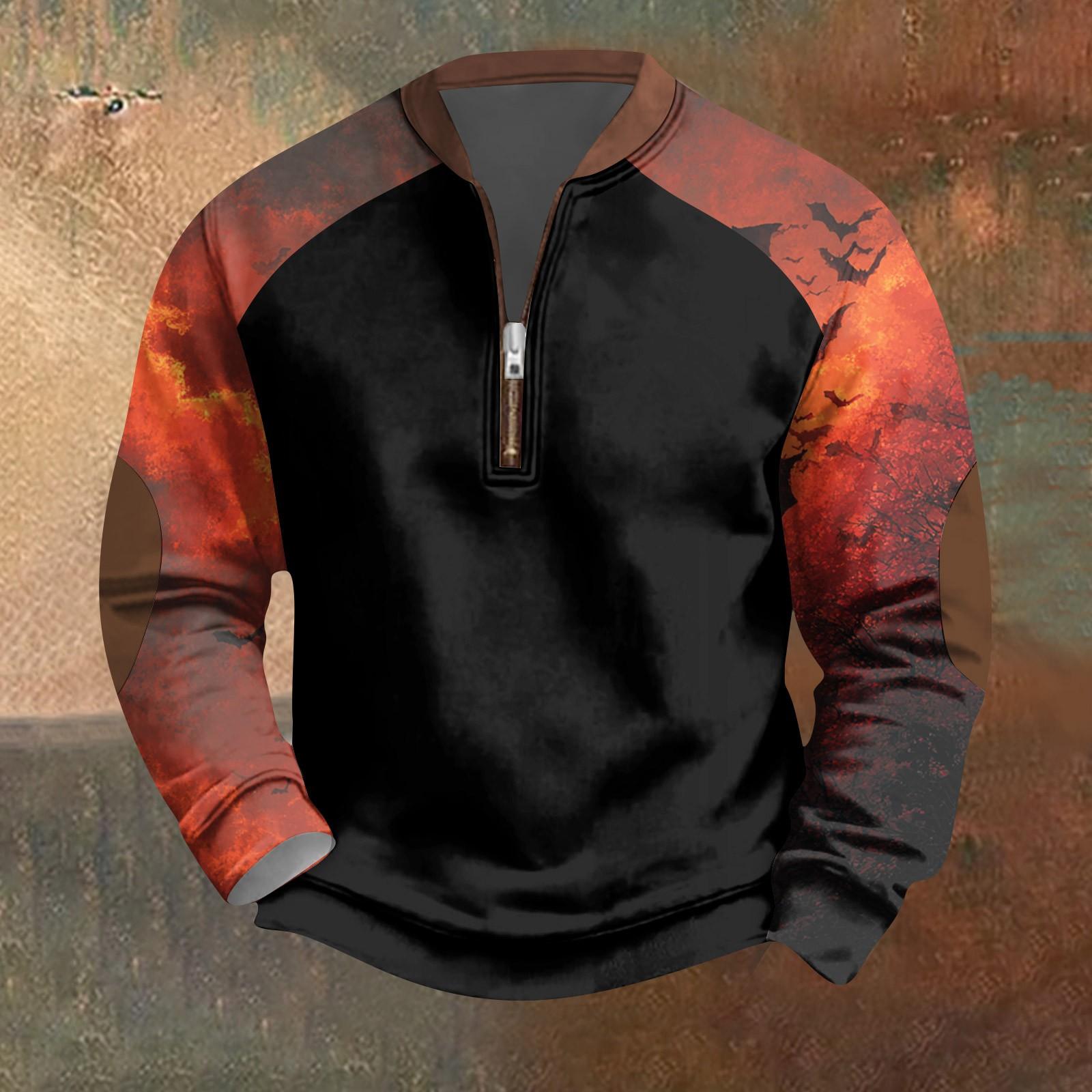 

Halloween Print - Men s Loose, Casual, Versatile Round-neck Multi-color Pullover Hoodie L