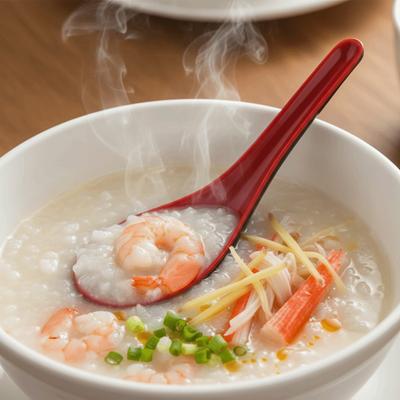 2 Peças Estilo Japonês Melamina Vermelho Preto Colher de Sopa Cabo Longo Resistente ao Calor Colher de Mingau Cerâmica Simulada Resistente a Quedas