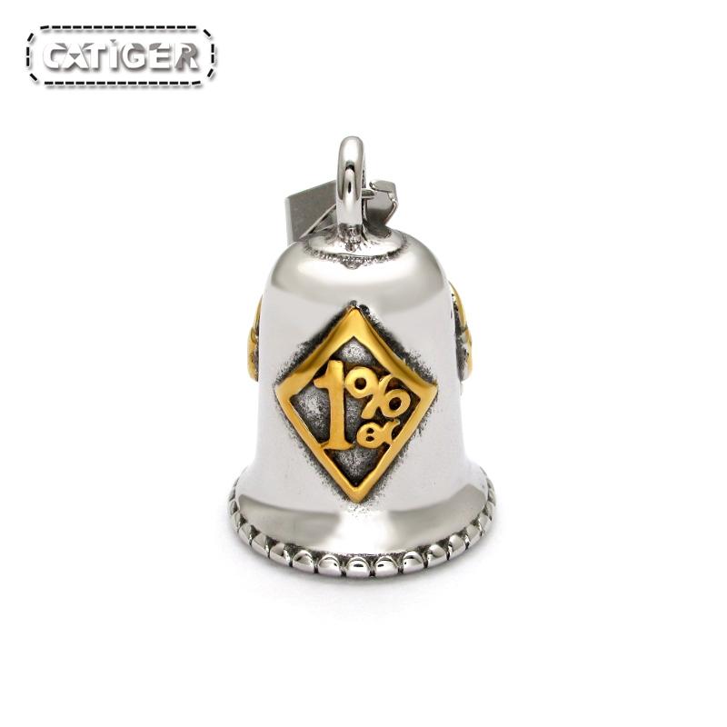 Punk 316L Stainless Steel Silver Color Gold Plated One Percent 1% er Skull Biker Bell Pendant Motorcycle Jewelry