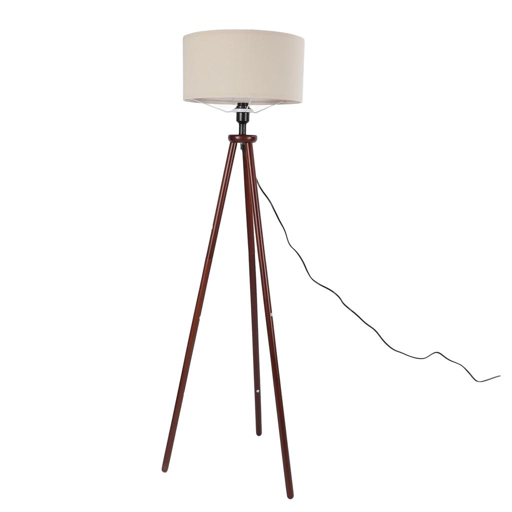 Wood Tripod Floor Lamp Mid Century Flax Lampshade Modern Design Foot Pedal Switch Standing Lamp for