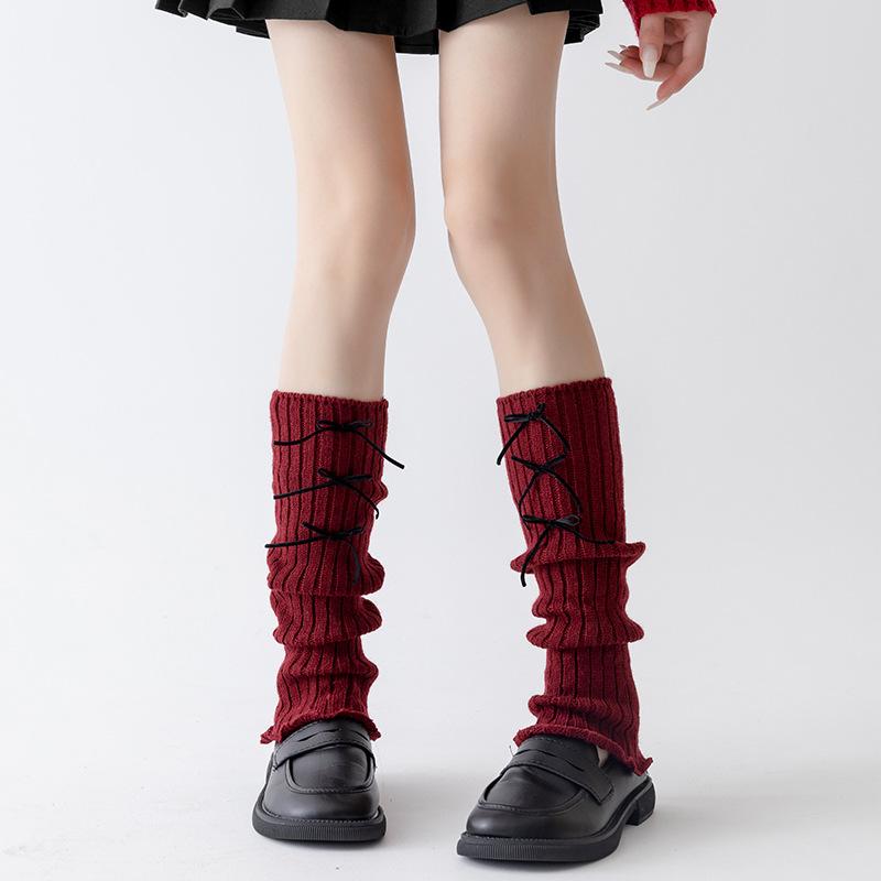 Women's Autumn Winter Red Leg Warmer Lolita Lace Frilly Heap Sock JK Knitted Foot Cover Arm Warmer Christmas New Year Boot Cuffs