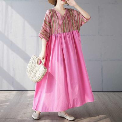 Summer Patchwork Retro Style Dress Long Skirt