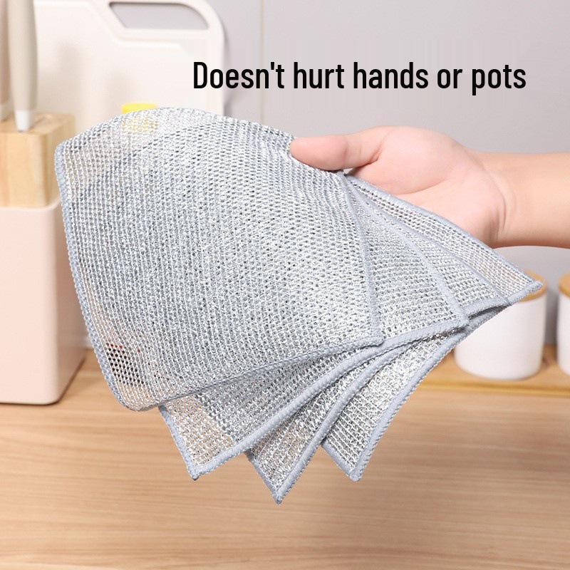 Silver Thread Non-Stick Double-Sided Dishcloth for Kitchen and Stove Cleaning - Replaces Steel Wool