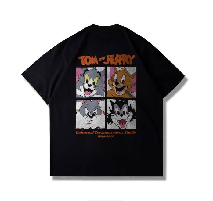 2026 Summer Comic Form Tom and Jerry Image 100 Cotton Printed Oversize Casual Tshirt Adult Children Parentchild Top Homewear