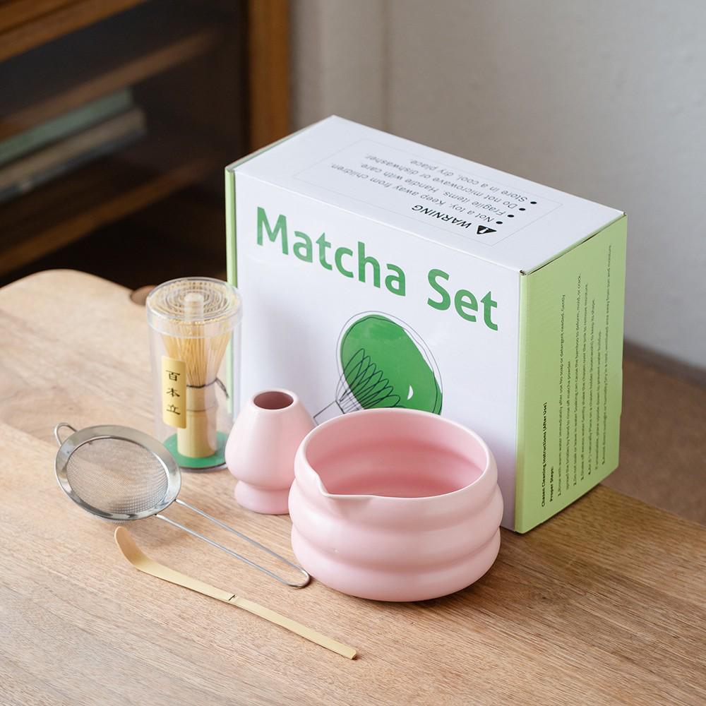 Japanese Ceramic Matcha Tea Set with Whisk and Tools 5-piece set розовый