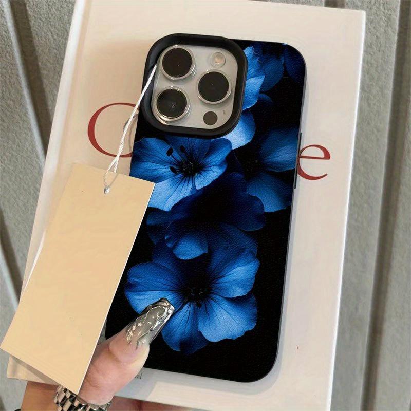 Tiefblaues Blumenmuster Handyhülle geeignet für iPhone 17 16 15 14 13 12 11 Pro/Max/Plus sturzsicher und stoßfest Rückseite
