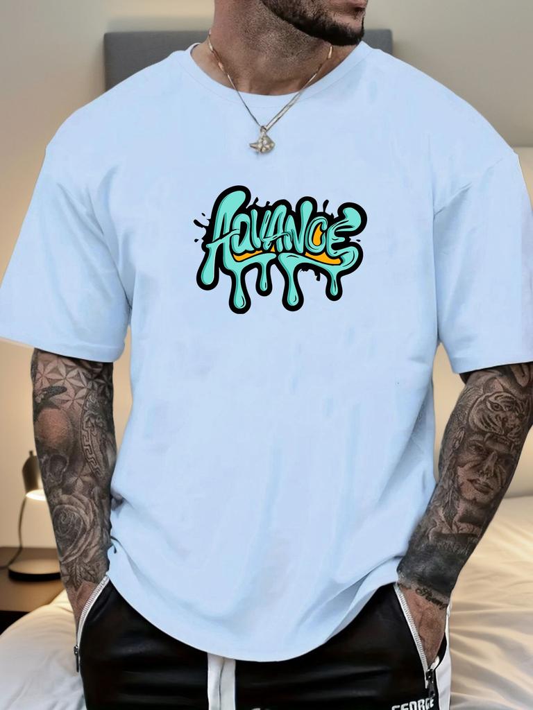 2025 Summer Essential Mens Streetwear Casual Tshirt Vibrant Artistic Graffiti Advance Drip Print 100 Cotton Short Sleeve Top