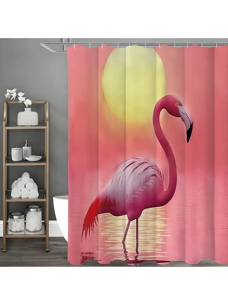 

Sunset Sunrise Flamingo Shower Curtain, Bathroom Decorative Shower Curtain, Waterproof Shower Curtain With Hooks W60H190(CM)-1 Pcs