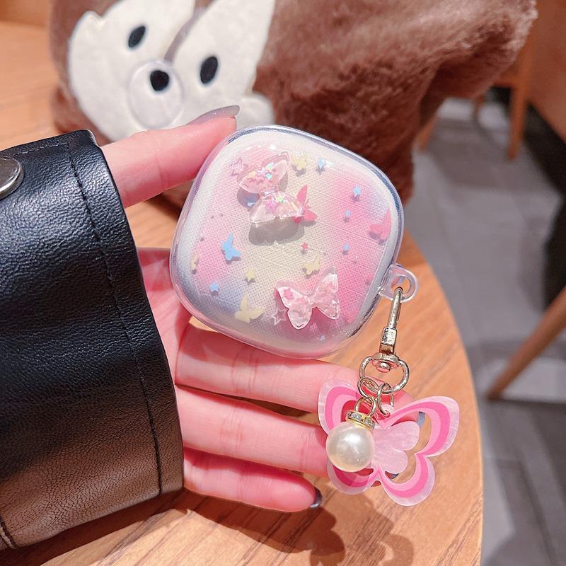 For Redmi Buds 6 Play Case 3D Cherry Butterfly Earphone Soft Cover Redmi Buds 6play Headphones Box Fundas With Keychain
