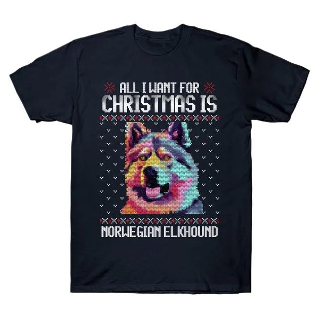 

Neon Norwegian Elkhound Ugly Christmas Sweater Dog Lovers Gift T-Shirt New 100% Cotton O-Neck Short Sleeve Casual Mens T Shirt 4XL