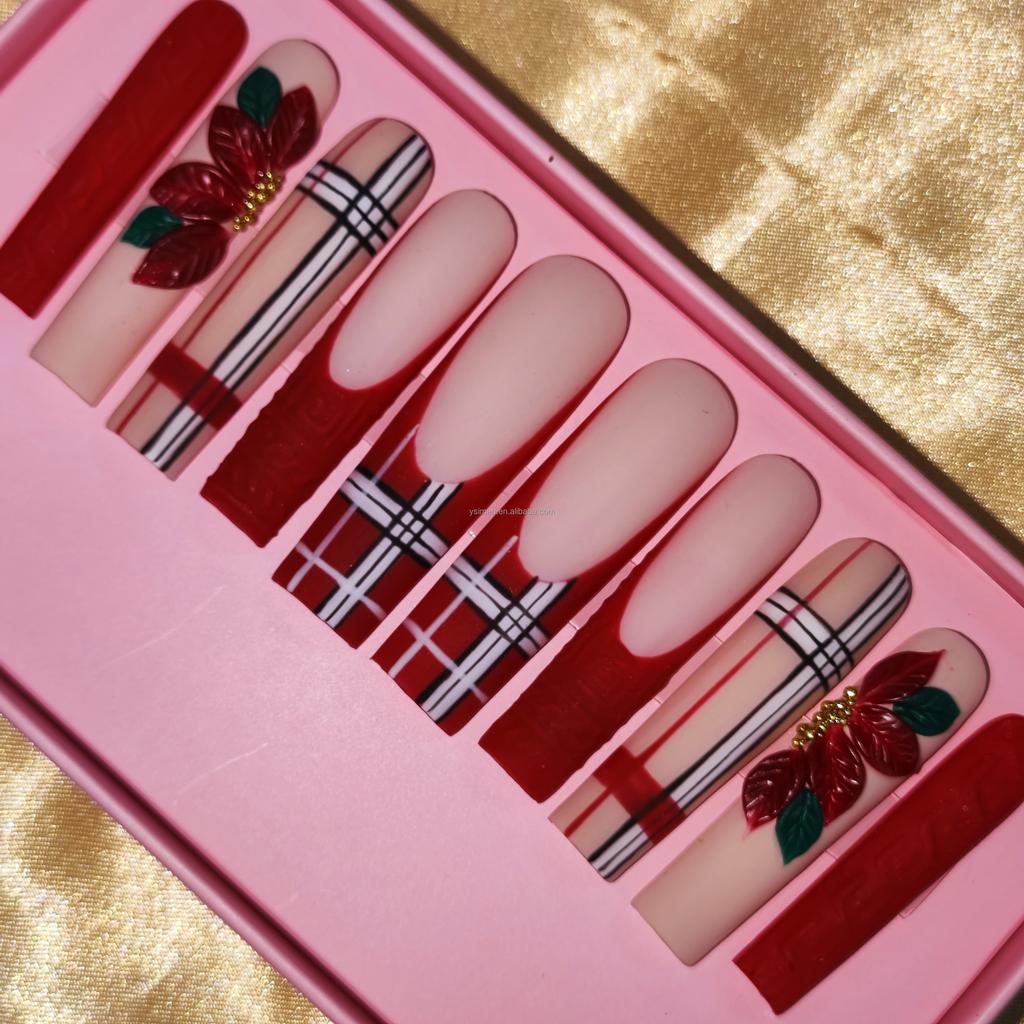 Thick and Hard Artificial Fingernails Square and Long Manicure False Nails with Glue Stickers Press on Nails