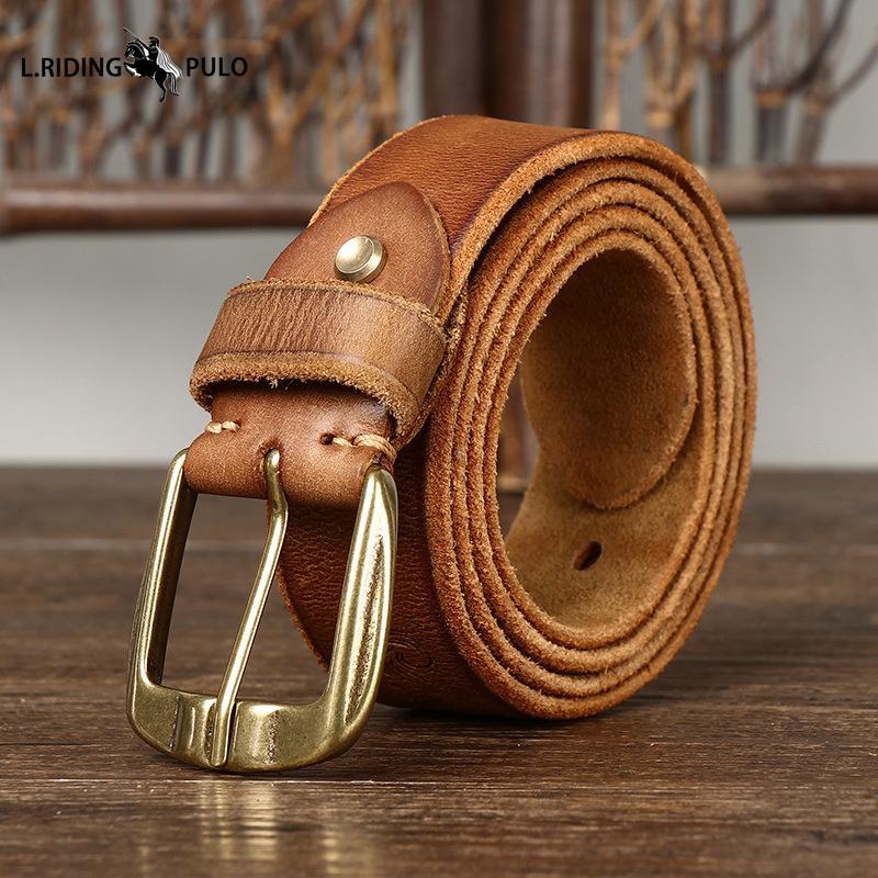 Cinto Masculino Retro Personalidade Primeira Camada Couro de Vaca Esculpido Fivela de Pino Jovens Moda Jeans Cinto Casual