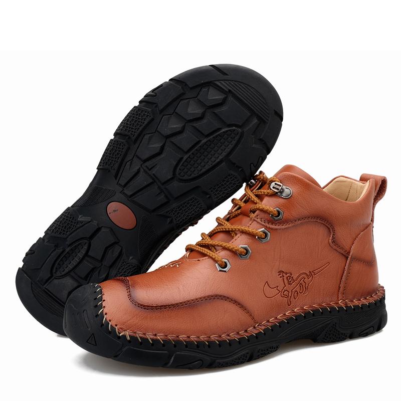 

38-48 Мужские ботинки ручной работы из натуральной кожи Удобные ботильоны для мужчин Повседневная обувь Обувь для активного отдыха 48 коричневый/красный