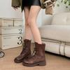 Women Mid Calf Boots Fashion Lace Up Platform Thick Heel Motorcycle Booties Retro Style Autumn Winter Female Shoes