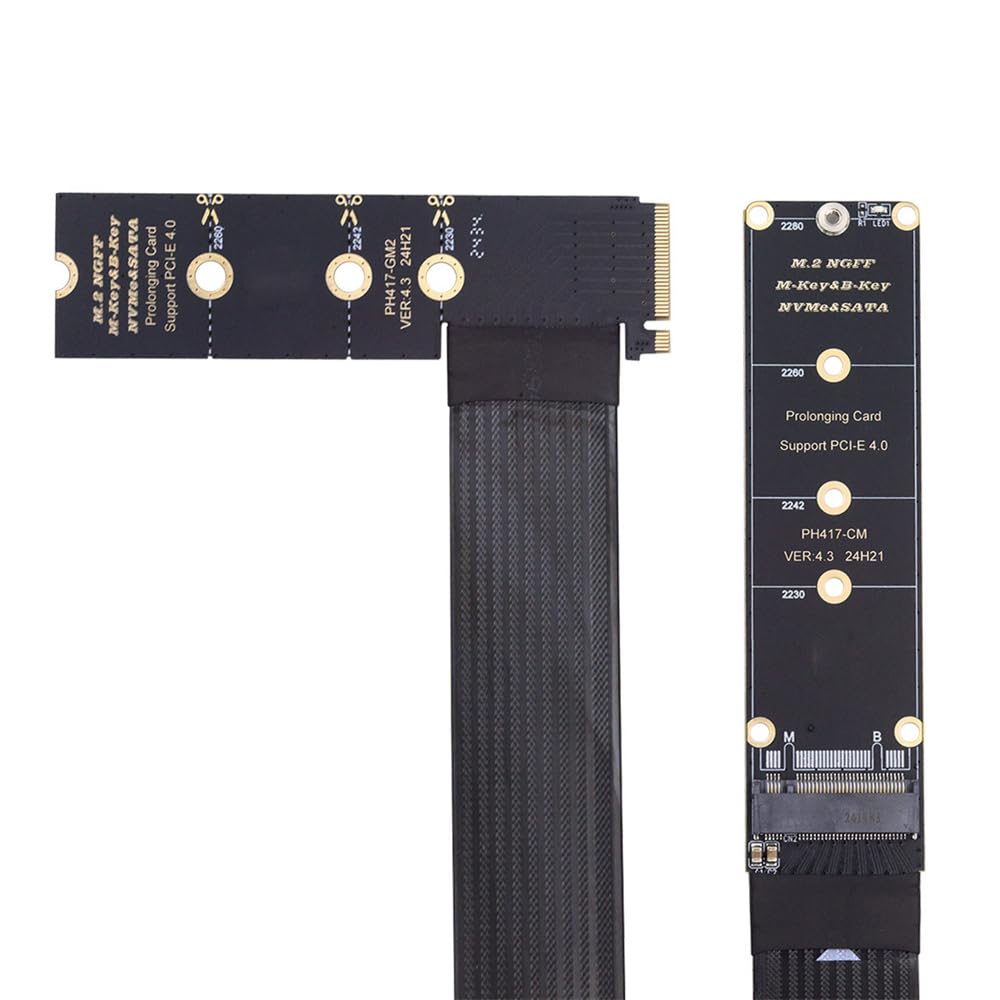 Xiwai NGFF NVME SSD Extender Card Flexible Express Extension Cable 30cm Right Angle 90 Degree Riser Adapter for Mainboard SSD M-Key PCI-E 4.0