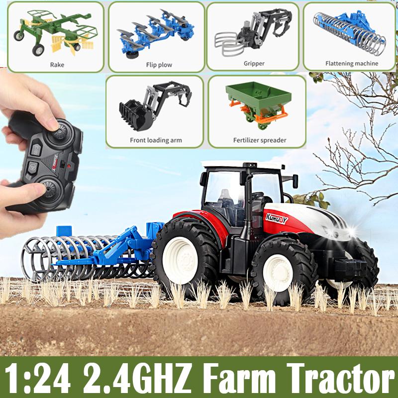 RC Farm Tractors Car 1/24 Radio Controlled Cars and Trucks 2.4G with Light Simulated Engineering Truck Model Toys for Kids Xmas
