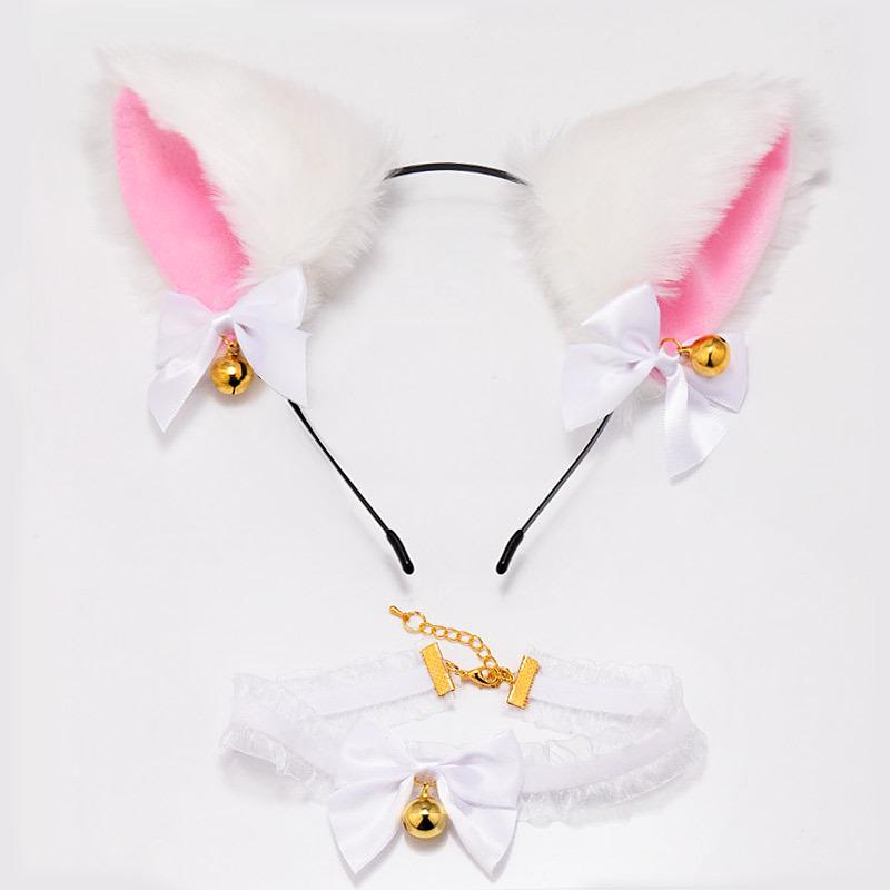 Cat Ear Bell Headband & Choker Set with Tail - Halloween Party Accessories