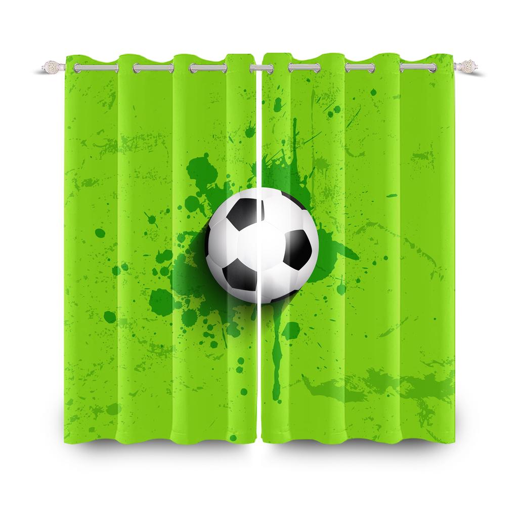 Football Soccer Theme Blackout Curtains Modern Sporty Design 2 Pcs Curtain For Bedroom Thermal Insulated Room Darkening Drapes