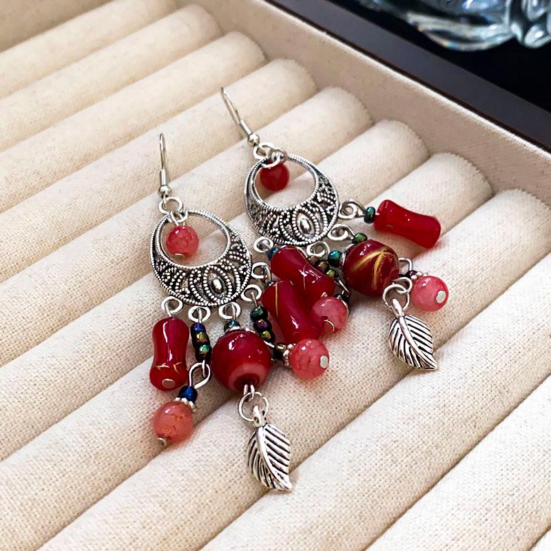 Ethnic Geometric Water Drop Tassel Earrings: Retro Design with Niche Temperament and High-Class Feel in National Style