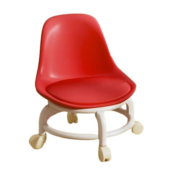 Low Rolling Stool with Backrest 360 Degrees Swivel Wheels Faux Leather Cushion