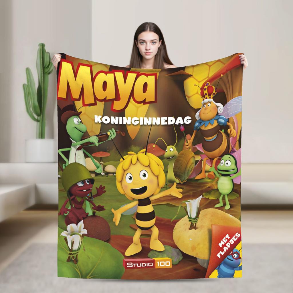 Maya The Bee With Flowers Cartoon Throw Blanket for Couch  Fuzzy Soft Plush Blanket 50x60 Inches Multiple Sizes Bedspreads