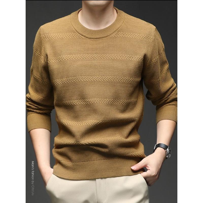 Fashion Round Neck Sweater for Autumn and Winter Men and Middle-aged All Match Top Casual and Trendy Knitted Sweater